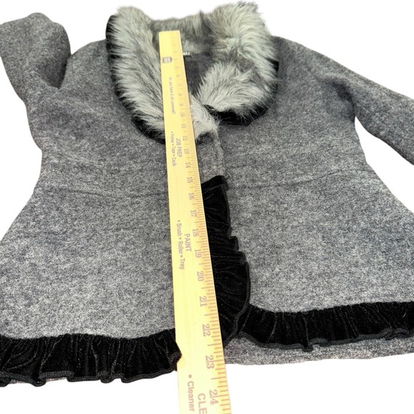 Roz & Ali WOMENS "M" PRE-OWNED Y2K Blazer 100% Wool‎ Faux Fur Ruffle Velvet Trim - Picture 11 of 14